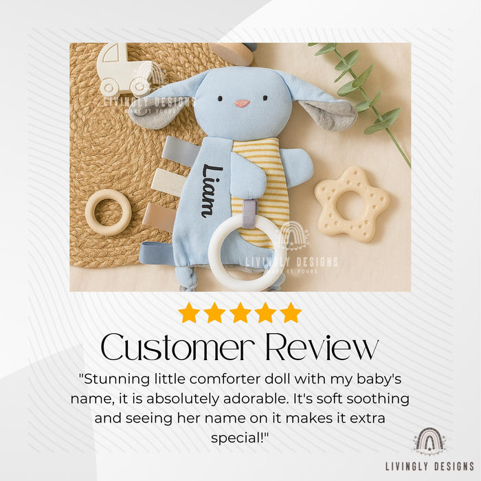 Personalized Name Baby Comforter | Embroidered Cotton Teether Blanket | Custom Newborn Soothing Doll Gift | Newborn Gift