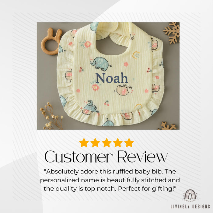 Personalized Lace Baby Bib: Embroidered Name, Ruffled Waterproof Cotton