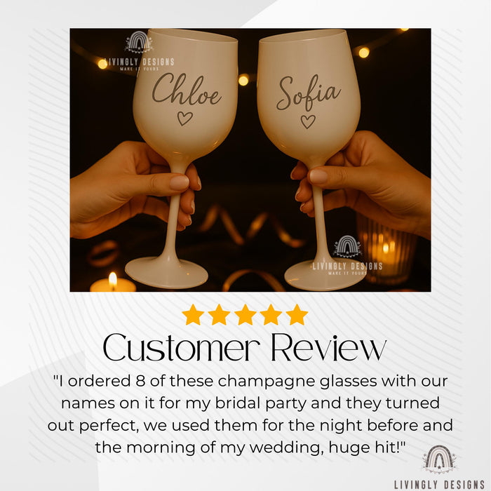 Personalized White Plastic Wine Glass: Custom Embroidered Name, Bachelorette Party Favor