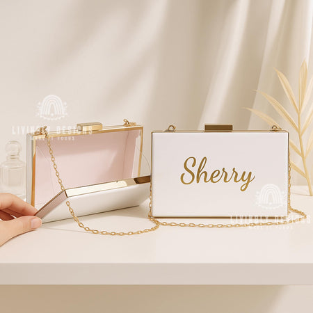 Personalized Acrylic Box Clutch: Custom Embroidered Name Wedding Purse