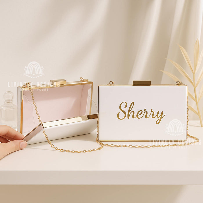 Personalized Acrylic Box Clutch: Custom Embroidered Name Wedding Purse