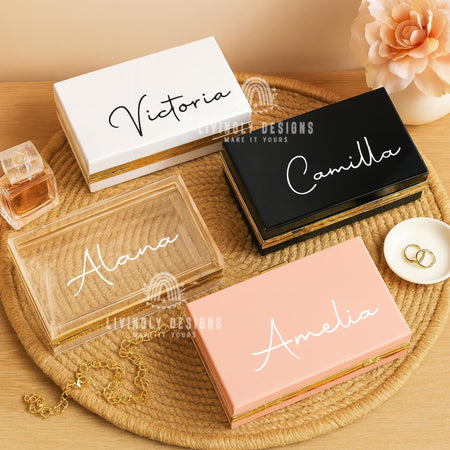 Personalized Acrylic Box Clutch: Custom Embroidered Name Wedding Purse