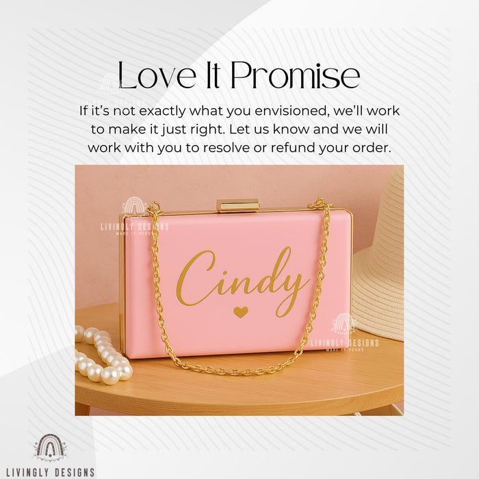 Personalized Acrylic Box Clutch: Custom Embroidered Name Wedding Purse