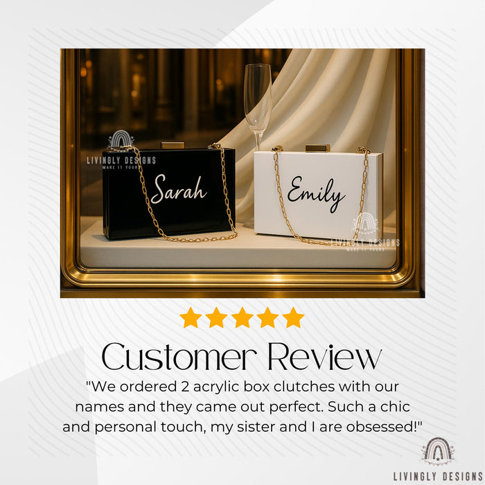 Personalized Acrylic Box Clutch: Custom Embroidered Name Wedding Purse