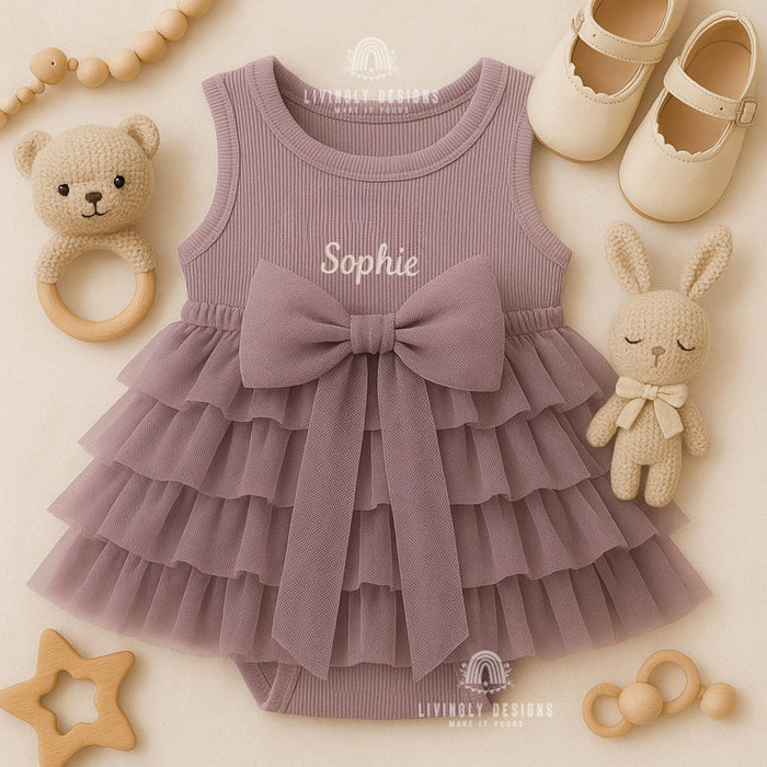 Personalized Embroidered Baby Girl Cotton Vest Top & Skirt Set