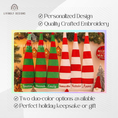 Personalized Embroidered Christmas Elf Hat: Extra Long Holiday Hat