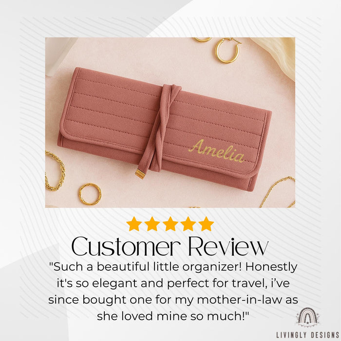 Personalized Luxury Velvet Jewelry Roll: Travel Organizer for Women, Custom Jewelry Bag, Bridesmaid Gift, Portable Jewelry Storage
