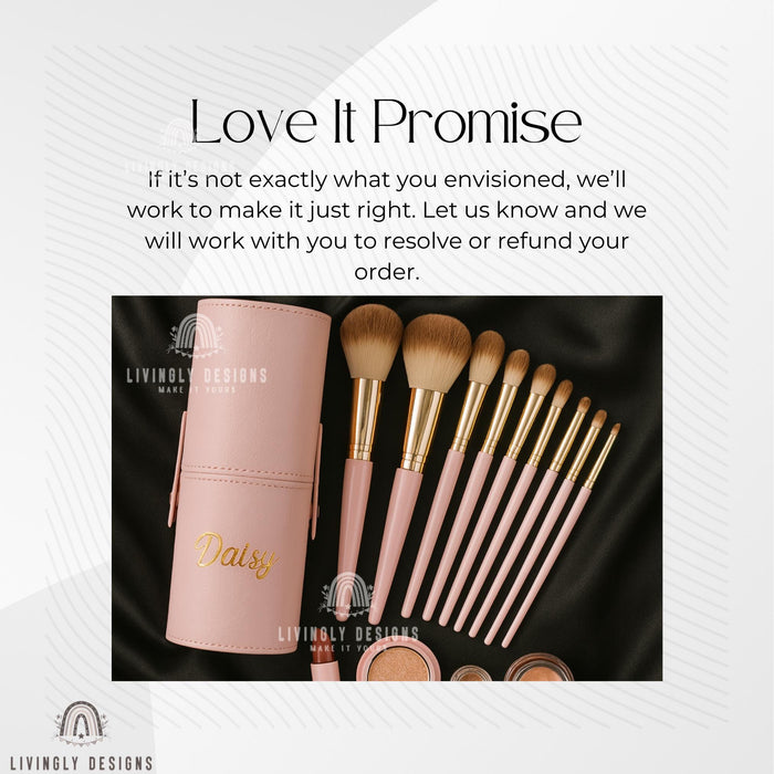 Personalized PU Leather Makeup Brush Holder: Embroidered Travel Pen Cup