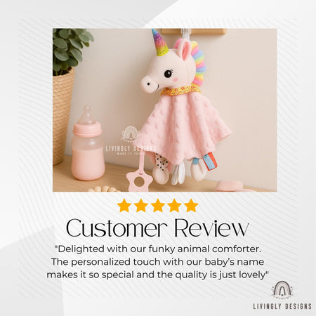 Personalized Plush Animal Baby Comforter: Embroidered Name Security Blanket