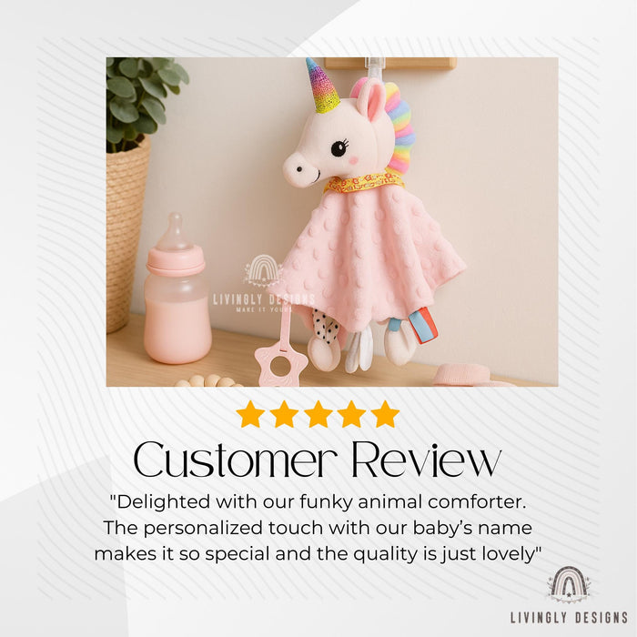 Personalized Plush Animal Baby Comforter: Embroidered Name Security Blanket