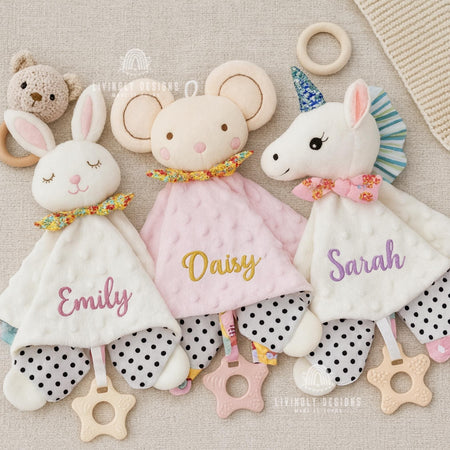 Personalized Plush Animal Baby Comforter: Embroidered Name Security Blanket