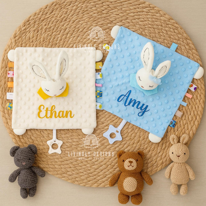 Personalized Plush Animal Baby Comforter: Embroidered Name Security Blanket