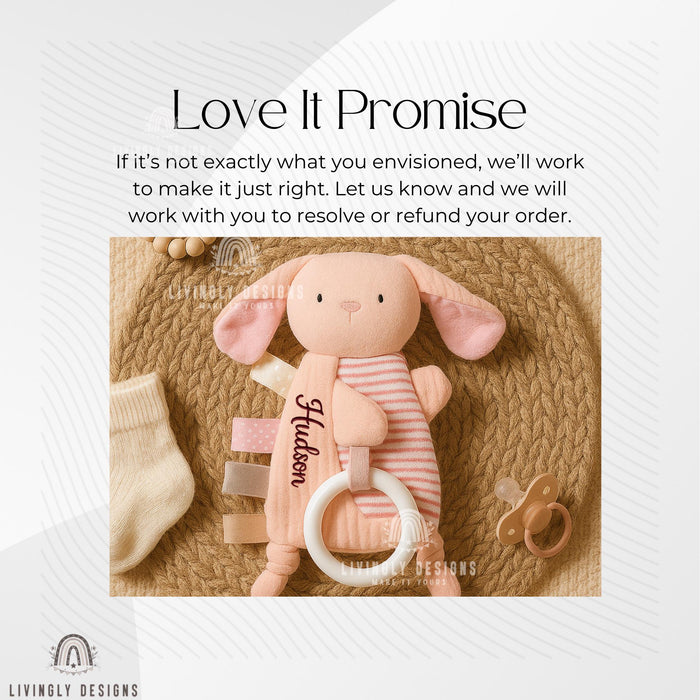 Personalized Name Baby Comforter | Embroidered Cotton Teether Blanket | Custom Newborn Soothing Doll Gift | Newborn Gift