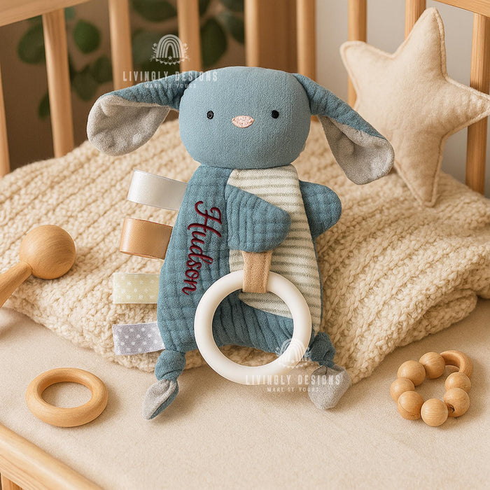 Personalized Name Baby Comforter | Embroidered Cotton Teether Blanket | Custom Newborn Soothing Doll Gift | Newborn Gift