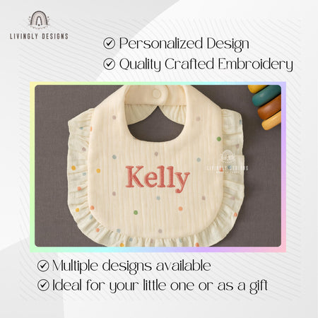 Personalized Lace Baby Bib: Embroidered Name, Ruffled Waterproof Cotton