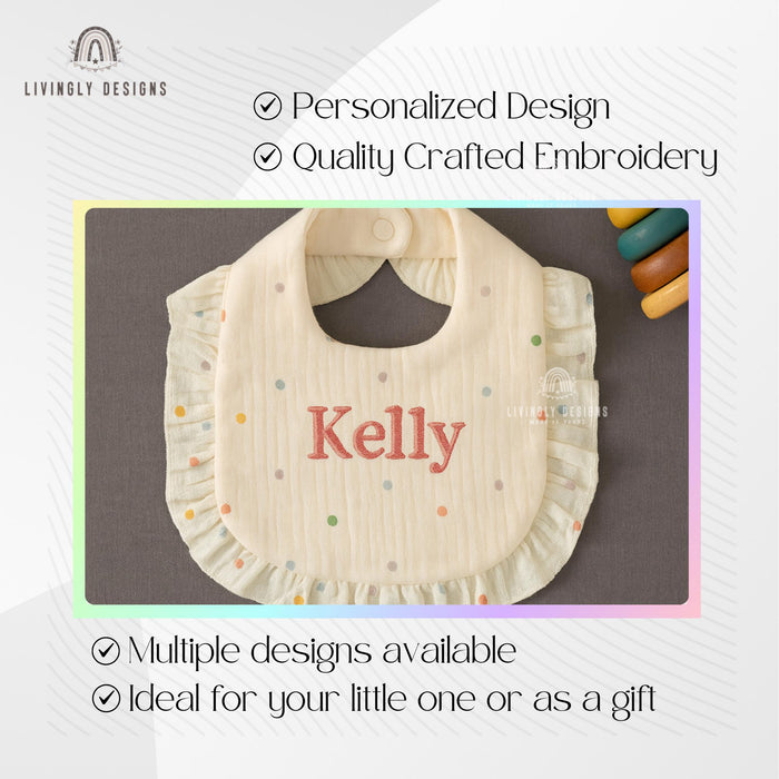 Personalized Lace Baby Bib: Embroidered Name, Ruffled Waterproof Cotton