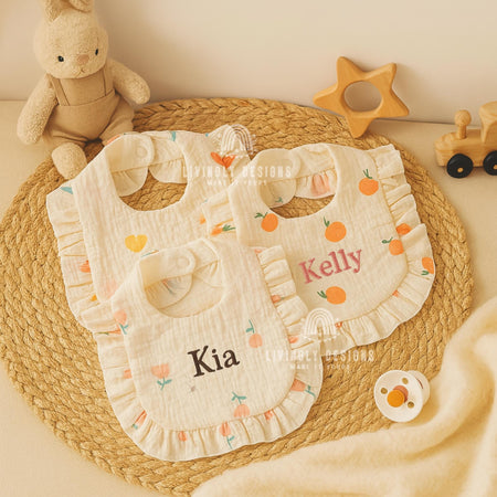 Personalized Lace Baby Bib: Embroidered Name, Ruffled Waterproof Cotton