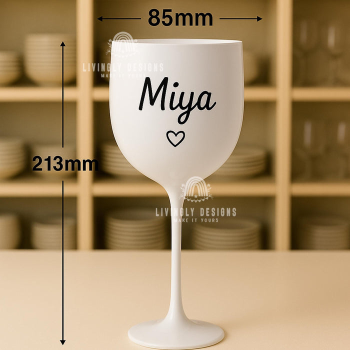 Personalized White Plastic Wine Glass: Custom Embroidered Name, Bachelorette Party Favor