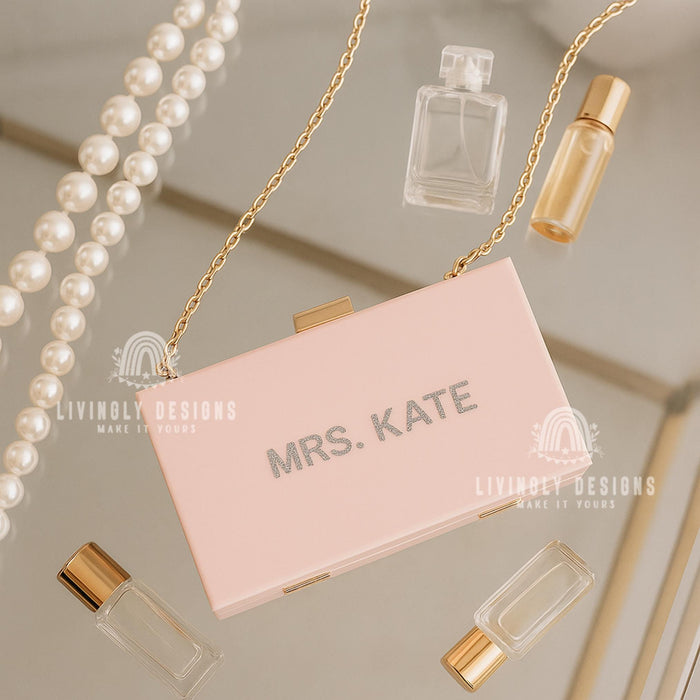 Personalized Acrylic Box Clutch: Custom Embroidered Name Wedding Purse