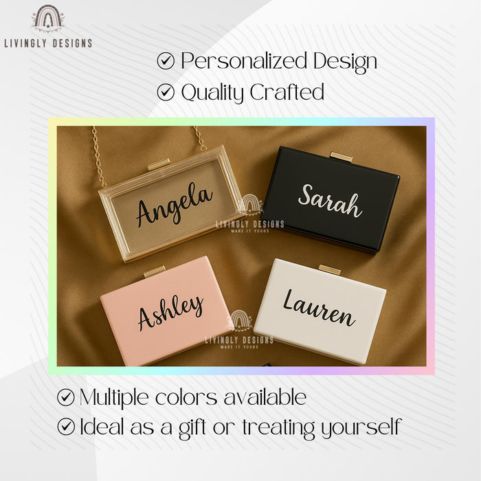 Personalized Acrylic Box Clutch: Custom Embroidered Name Wedding Purse