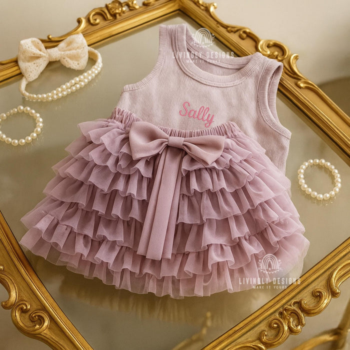 Personalized Embroidered Baby Girl Cotton Vest Top & Skirt Set