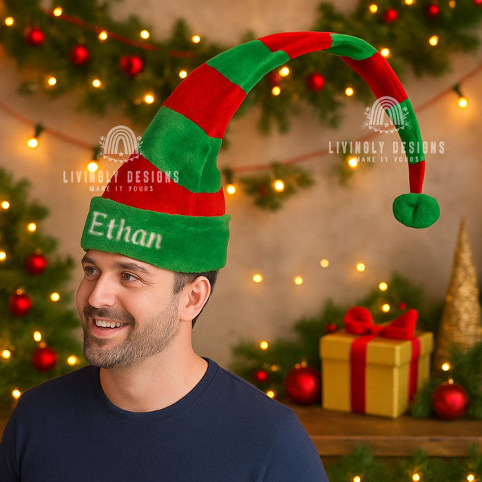 Personalized Embroidered Christmas Elf Hat: Extra Long Holiday Hat