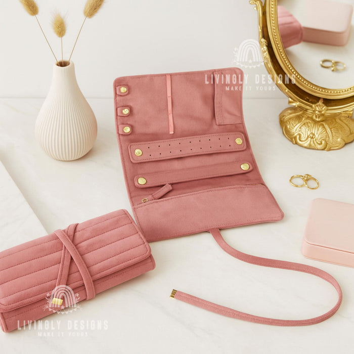 Velvet Jewelry Roll Bag