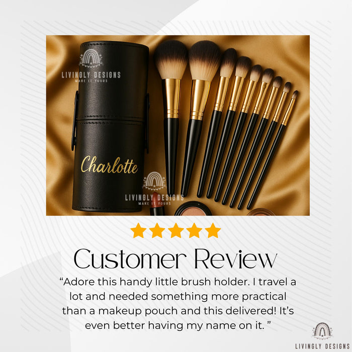 Personalized PU Leather Makeup Brush Holder: Embroidered Travel Pen Cup