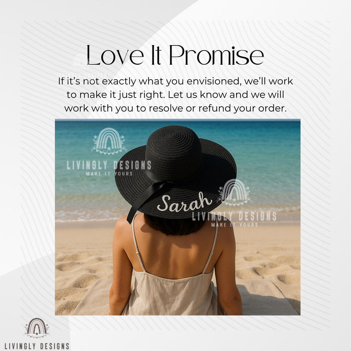 Custom Bridesmaid Sun Hat: Embroidered Wide Brim Straw Hat for Weddings & Beach Trips