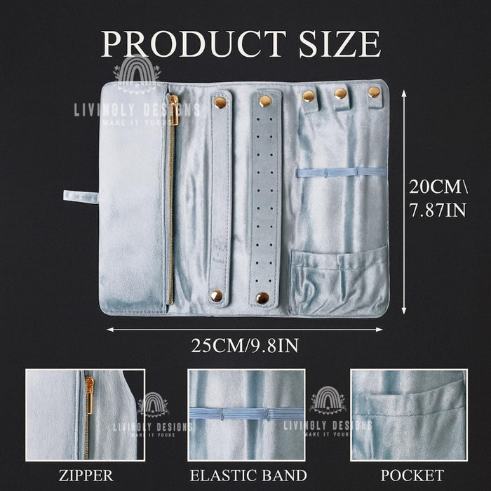 Personalized Luxury Velvet Jewelry Roll: Travel Organizer for Women, Custom Jewelry Bag, Bridesmaid Gift, Portable Jewelry Storage