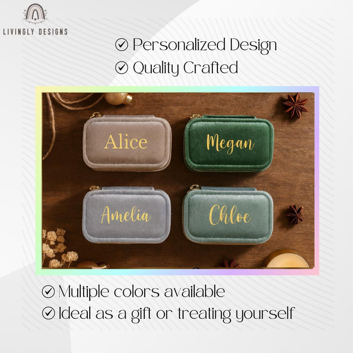 Personalized Velvet Jewelry Case | Custom Travel Jewelry Box with Name | Bridesmaid Gift, Birthday Gift, Wedding Keepsake