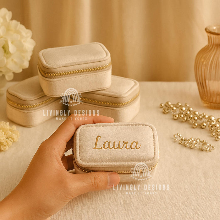 Personalized Velvet Jewelry Case | Custom Travel Jewelry Box with Name | Bridesmaid Gift, Birthday Gift, Wedding Keepsake