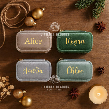 Personalized Velvet Jewelry Case | Custom Travel Jewelry Box with Name | Bridesmaid Gift, Birthday Gift, Wedding Keepsake