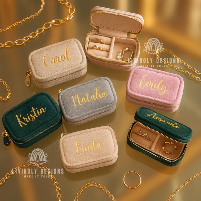 Personalized Velvet Jewelry Case | Custom Travel Jewelry Box with Name | Bridesmaid Gift, Birthday Gift, Wedding Keepsake