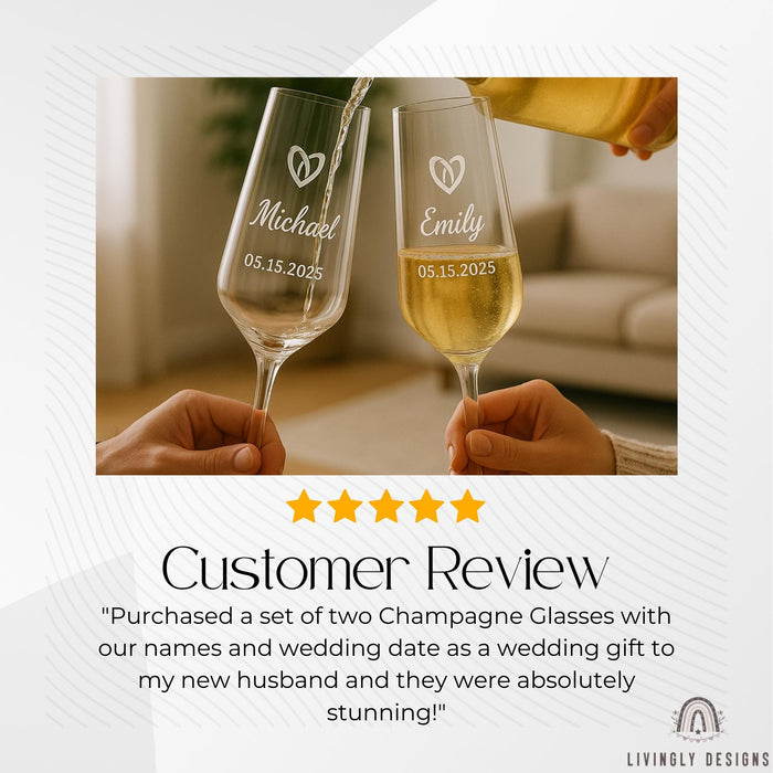 Custom Name Wedding Champagne Flutes – Personalized | Custom Engraved Glasses with Names | Bride & Groom Gift, Anniversary Engagement Toast