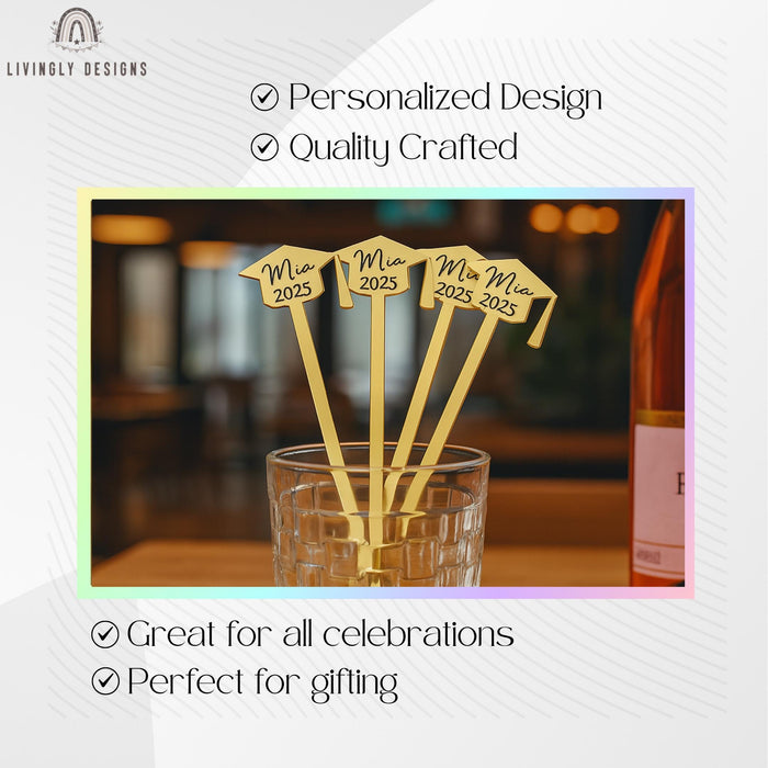 Personalized Graduation Drink Stirrers: Custom Acrylic Party Favors