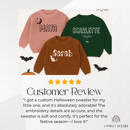 Custom Embroidered Halloween Sweater: Personalized Toddler Ghost, Pumpkin Outfit
