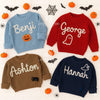 Personalized Hand-Embroidered Halloween Sweater: Ghost, Pumpkin, Witch