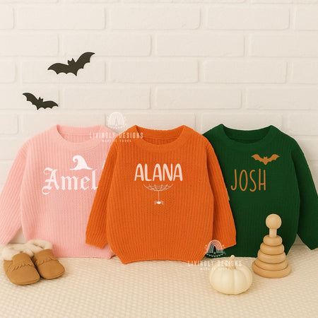 Custom Embroidered Halloween Sweater: Personalized Toddler Ghost, Pumpkin Outfit