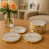 Personalized Resin Agate Coasters: Metallic Rim, Custom Wedding Decor