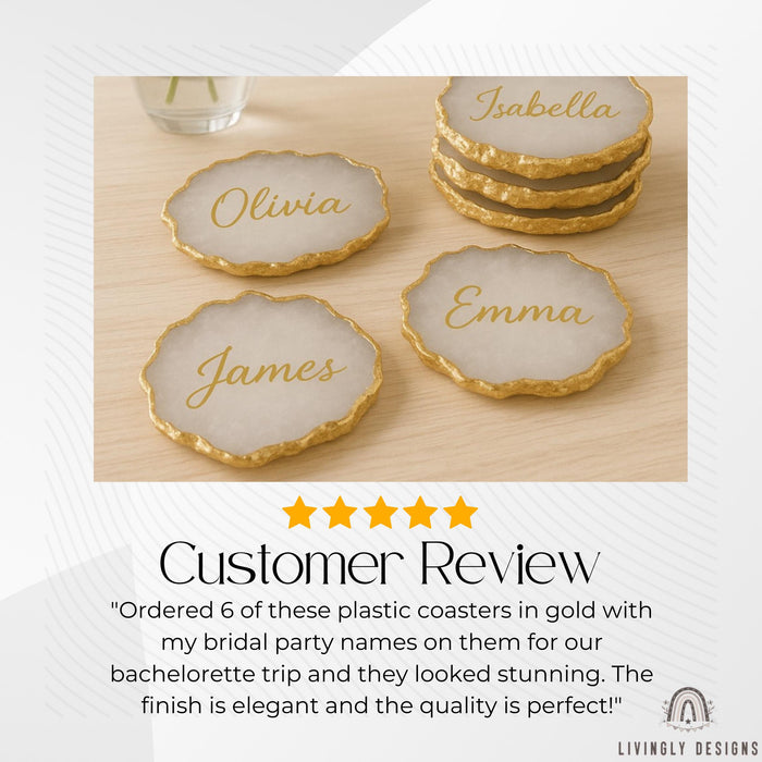 Personalized Resin Agate Coasters: Metallic Rim, Custom Wedding Decor