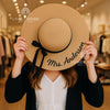 Custom Bridesmaid Sun Hat: Embroidered Wide Brim Straw Hat for Weddings & Beach Trips