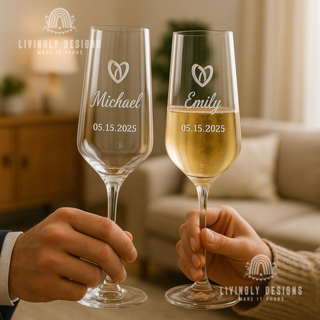 Custom Name Wedding Champagne Flutes – Personalized | Custom Engraved Glasses with Names | Bride & Groom Gift, Anniversary Engagement Toast