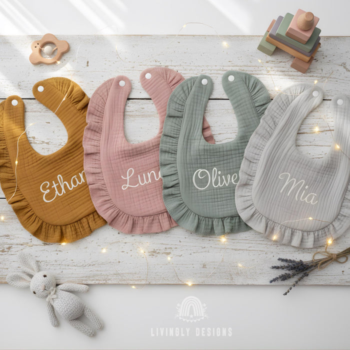 Personalized Baby Name Ruffle Soft Cotton Bib