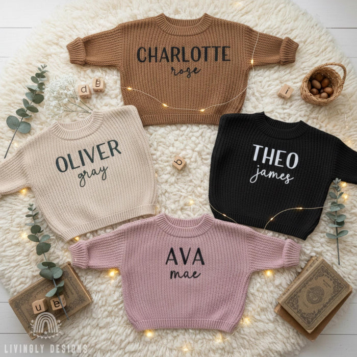 Custom Embroidered Name Baby Sweater: Personalized Soft Toddler and Kids Pullover
