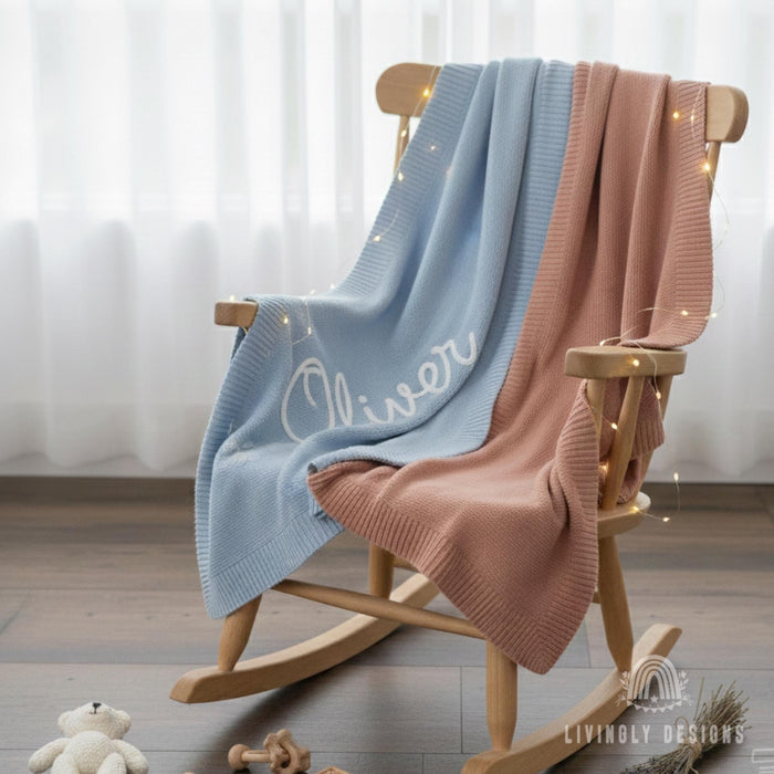 Custom Daisy Knit Baby Blanket with Name