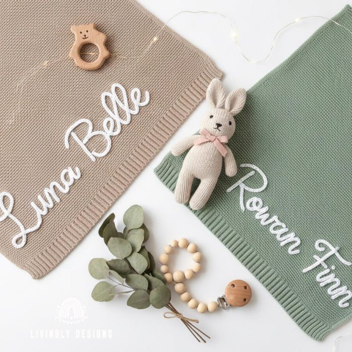 Personalized Baby Blanket with Embroidered Name with Frog & Bee Design