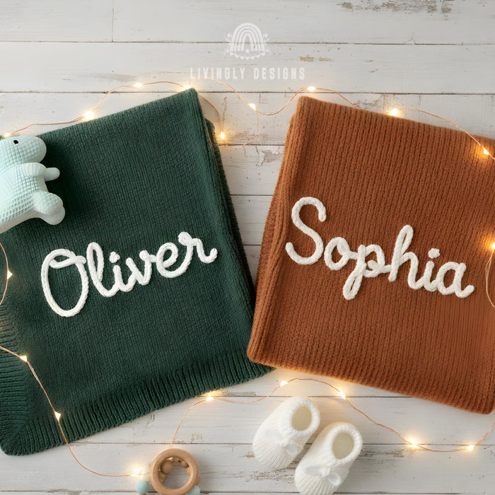 Hand Embroidered Custom Name Baby Blanket