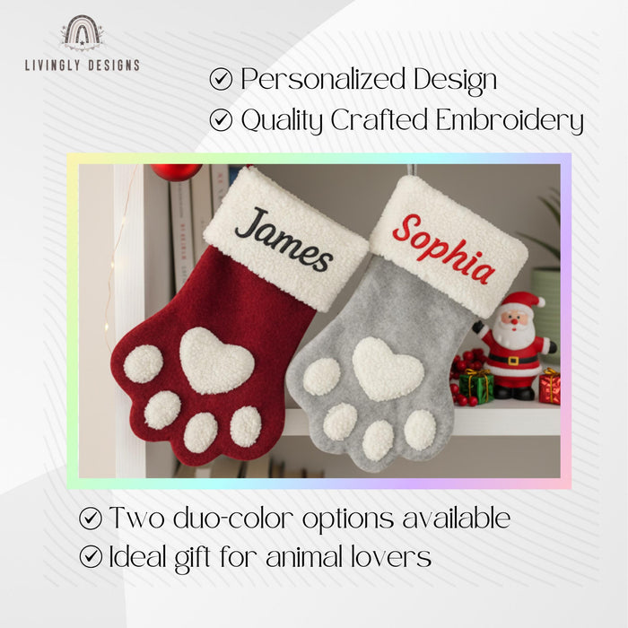 Custom Name Dog Christmas Stocking Paw Print