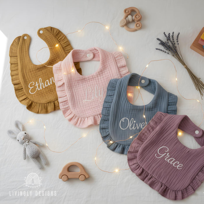 Personalized Baby Name Ruffle Soft Cotton Bib